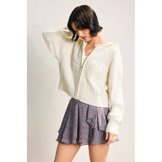 Cable Knit Hooded Zip Up Cardigan