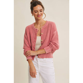 Mineral-Washed Cable Knit Cardigan
