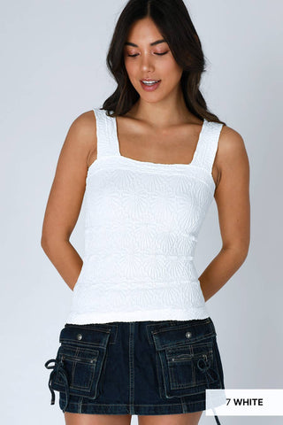 Vintage Washed Lace Textured Square Neck Tank