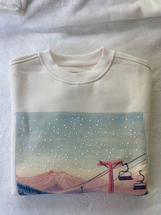 Ski Lodge Embroidered Crewneck – Winter Pastel | Sunkissed Coconut