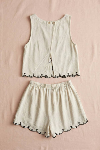 Midnight Bloom Embroidered Scallop Hem Shorts