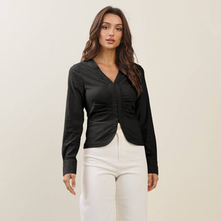 ABLE Ruched Button Blouse – Black