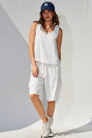 Effortless Stripe Ruffle Trim Tank