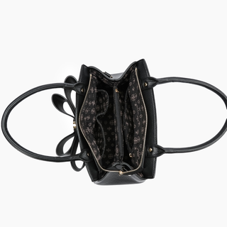 Jen & Co. Poppy Bow Tie Satchel – Black Structured Handbag