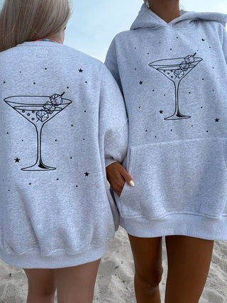 Sunkissed Coconut Pearl Grey Martini Dice Embroider Hoodie