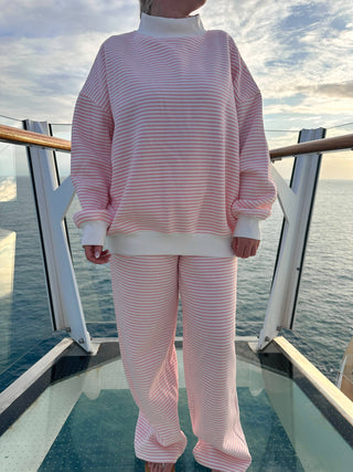Pink Stripe Wide‑Leg Lounge Pants – Sunkissed Coconut