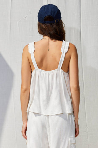 Effortless Stripe Ruffle Trim Tank