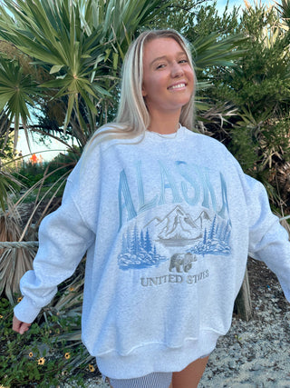 Alaska Embroidered Crewneck – Heather Gray | Sunkissed Coconut