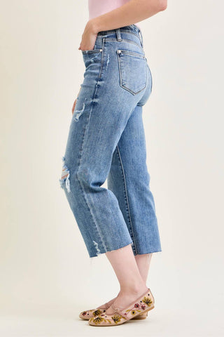 Judy Blue HW Destroy Crop Wide Leg Jeans – Light Wash