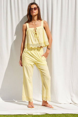 Sunlit Lace Trim Tie-Front Tank