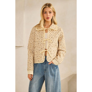 IVE - Quilted Ruffled Collar String Jacket: OATMEAL FLORAL / S-M-L-XL(2-2-2-2)