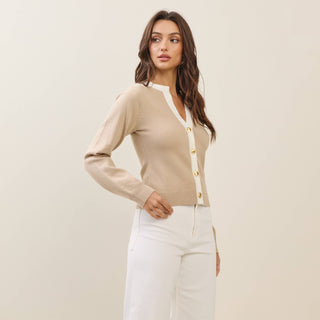 ABLE Contrast Trim Cardigan – Beige