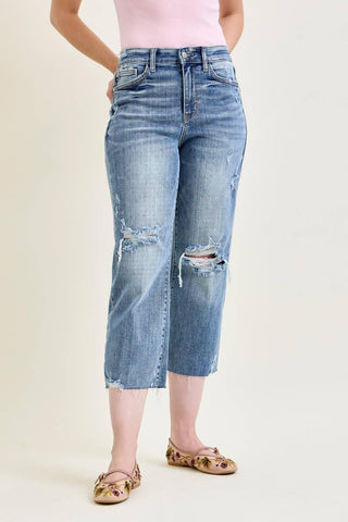 Judy Blue HW Destroy Crop Wide Leg Jeans – Light Wash