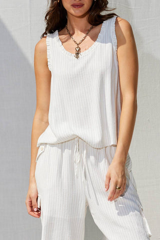 Effortless Stripe Ruffle Trim Tank
