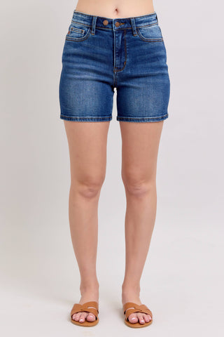 Judy Blue high waist dark wash 2 button mid length dad denim shorts