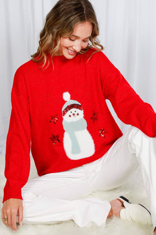 Snowman Embellished Crew Neck Sweater