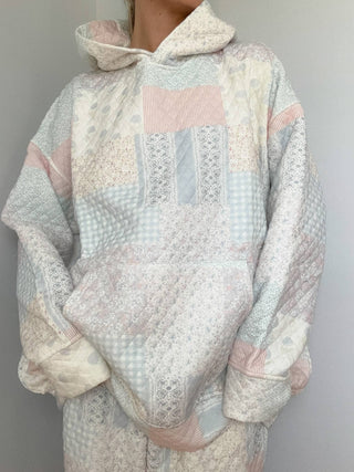 Blue Cottagecore Patchwork Quilted Hoodie
