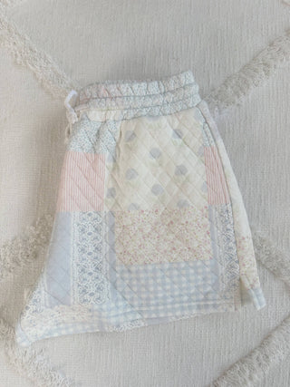 Blue Cottagecore Patchwork Quilted Shorts