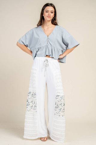 White Bloom Lace Palazzo Pants