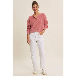 Mineral-Washed Cable Knit Cardigan