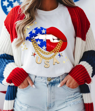 Patriotic USA Lips Racerback Tank Top