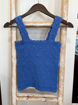 Vintage Washed Lace Textured Square Neck Tank