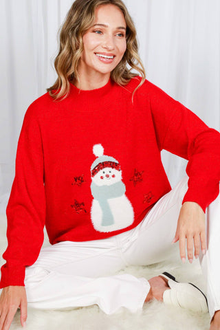 Snowman Embellished Crew Neck Sweater