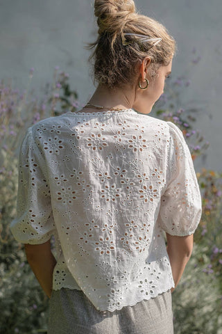 Off-White Eyelet Tie Front Top