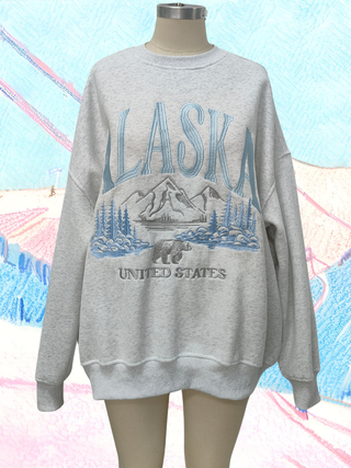 Alaska Embroidered Crewneck – Heather Gray | Sunkissed Coconut