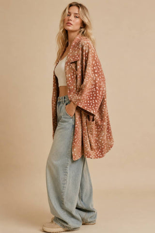 J.NNA - Cozy Fawn Print Oversized Cardigan Coat: BAMBI BROWN / M