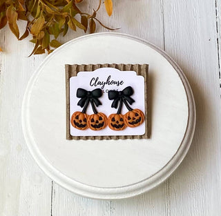 Clayhouse Colours - Pumpkin Bow Earrings | Jack-O-Lantern Earrings : Style 1 Circle Dangle