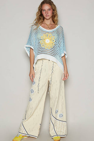 Pol Clothing - Round neck sleeveless floral thin sweater top SALE: BLACK/BEIGE / L