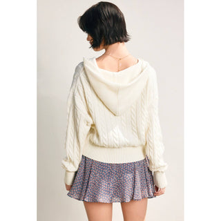 Cable Knit Hooded Zip Up Cardigan