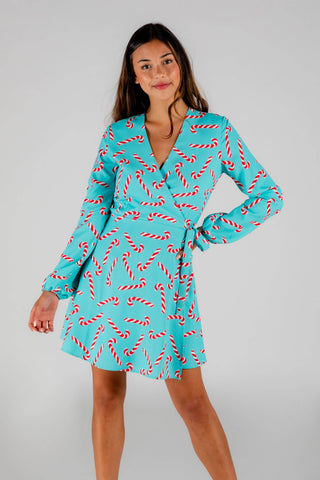 The Peppermint Pimp Canes | Candy Cane Print Christmas Wrap Dress - M The Peppermint Pimp Canes | Candy Cane Print Christmas Wrap Dress - M