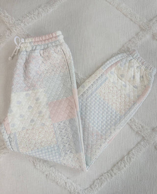 Blue Cottagecore Patchwork Quilted Joggers