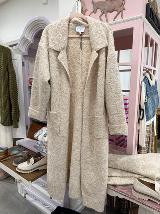 Knit Collared Open Sweater Long Cardigan Jacket