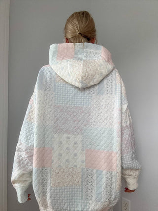 Blue Cottagecore Patchwork Quilted Hoodie