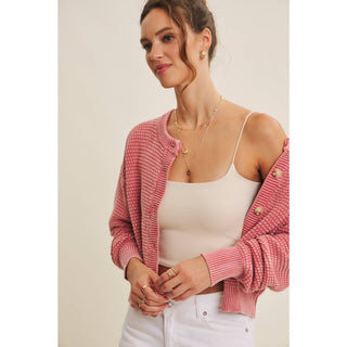 Mineral-Washed Cable Knit Cardigan