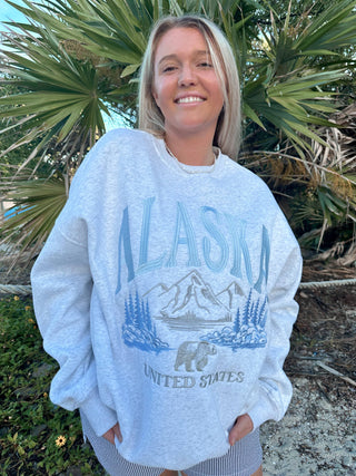 Alaska Embroidered Crewneck – Heather Gray | Sunkissed Coconut