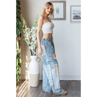 Oli And Hali Patchwork Frayed Hem Denim Jeans