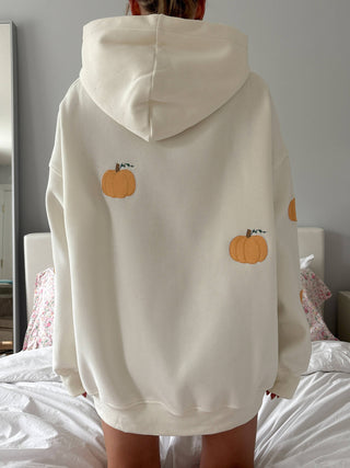 Mini Pumpkins Embroidered Hoodie – Cream Oversized Fit | Sunkissed Coconut