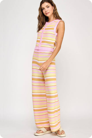 Palm Springs Retro Stripe Knit Tank – Pink Multi