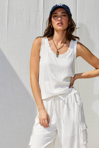 Effortless Stripe Ruffle Trim Tank