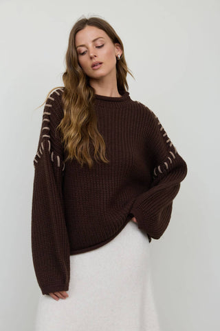 Blu Pepper Contrast-Stitch Mock Neck Sweater – Chocolate