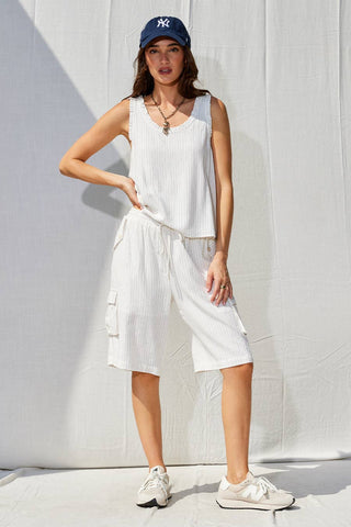 Effortless Stripe Ruffle Trim Tank