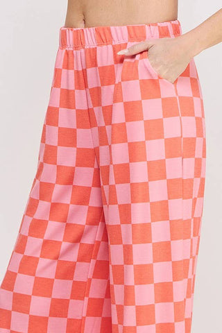 High Waist Checkered Straight Leg Knit Pants