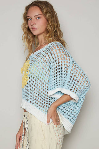 Pol Clothing - Round neck sleeveless floral thin sweater top SALE: BLACK/BEIGE / L