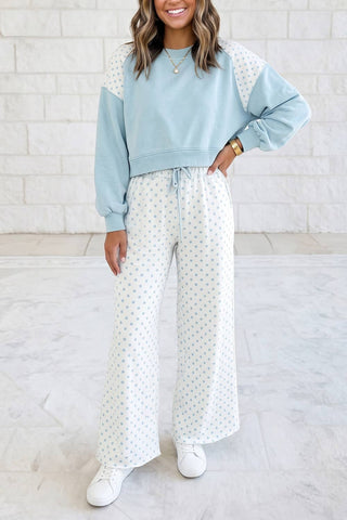 1 the Woman - Polka Dot Patchwork Long Sleeve Casual Two Piece Set S-4X: Khaki / M