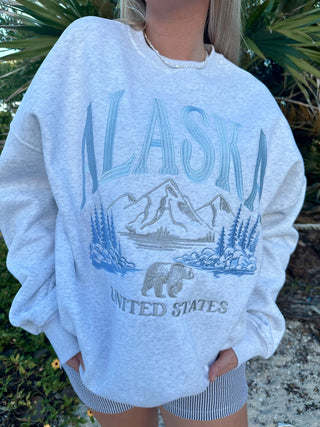 Alaska Embroidered Crewneck – Heather Gray | Sunkissed Coconut