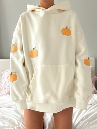 Mini Pumpkins Embroidered Hoodie – Cream Oversized Fit | Sunkissed Coconut